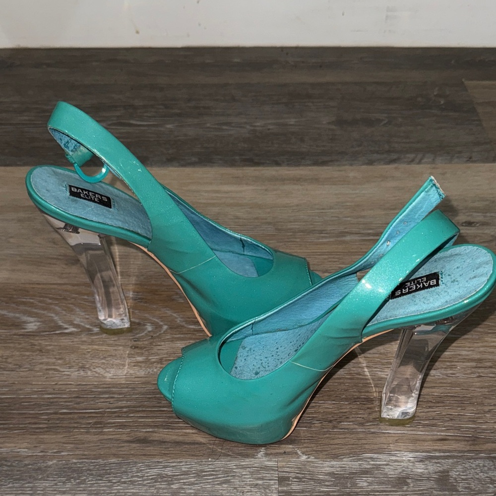 Bakers Elite Teal Slingback Peep-Toe Heels - Picture 2 of 5